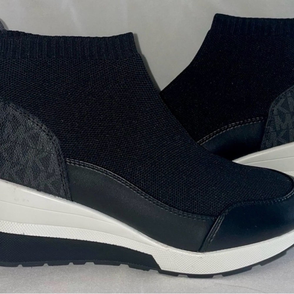 MICHAEL Michael Kors Black Knit Wedge Slip-On Sneakers
